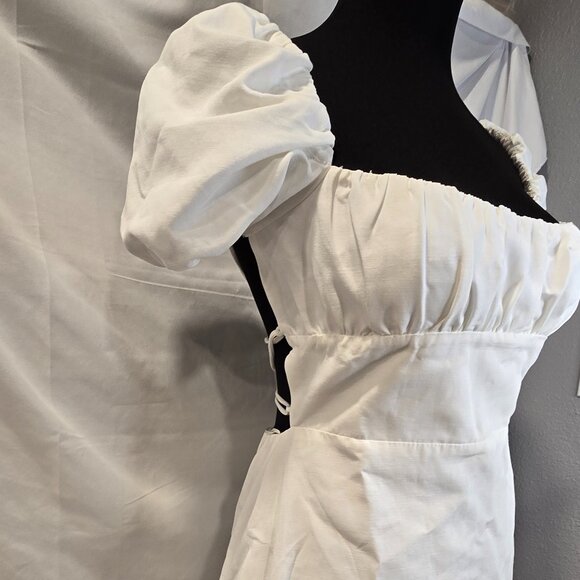 NWT Zara Dress White Off The Shoulder Open Back Mini Size Large Zip Puff-Sleeve - Picture 5 of 12